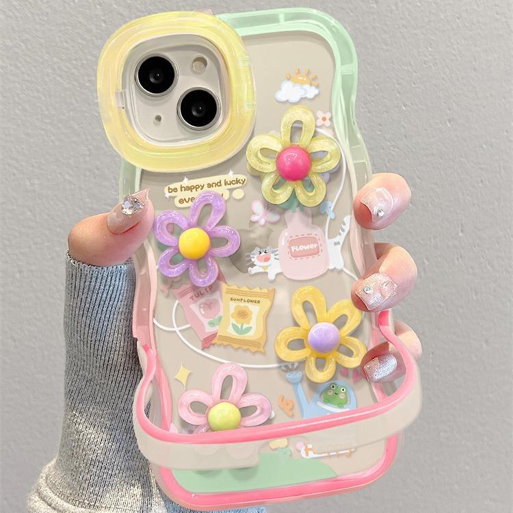 

Подходит для чехла для мобильного телефона Apple 15 IPhone 14 Line Candy Flower Doll 13 Волнистый край Невидимая двойная подставка для женщин iphone 16 promax