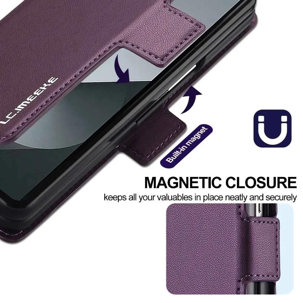 Premium Leather Phone Case for Samsung Galaxy Z Fold 7 6 5 4 3 Fold6 Fold5 Fold4 5G with Pen Holder Wallet Flip Phone Cover