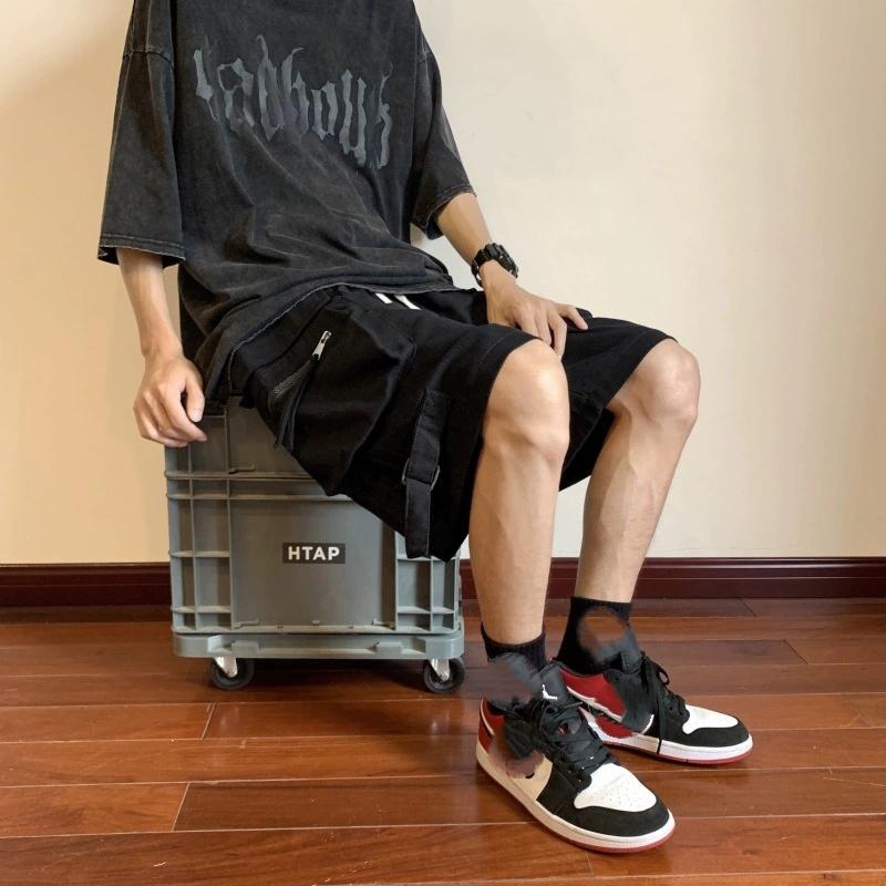 Black Cool Cargo Shorts for Men and Women Couples Thin Loose Dopamine Sports Casual Korean Hip Hop Outwear Shorts Men