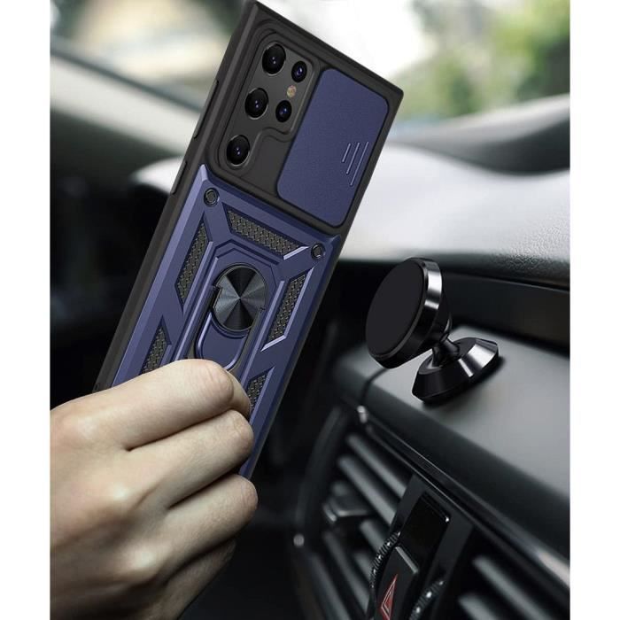 Coque de Protection - Samsung - S22 Ultra - Bleu Marine - Style Armée - Support 360°