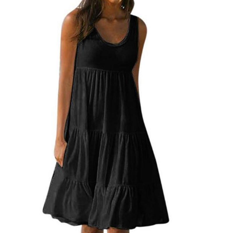 Μόδα Χαλαρό Αμάνικο Στρογγυλή Λαιμόκοψη Φόρεμα Παραλίας Γυναικείο Κομψό Casual Απλό Μονόχρωμο Πάρτι Α-γραμμή Φόρεμα Μήκους Μίντι με Τιράντες Γυναικεία Ρούχα