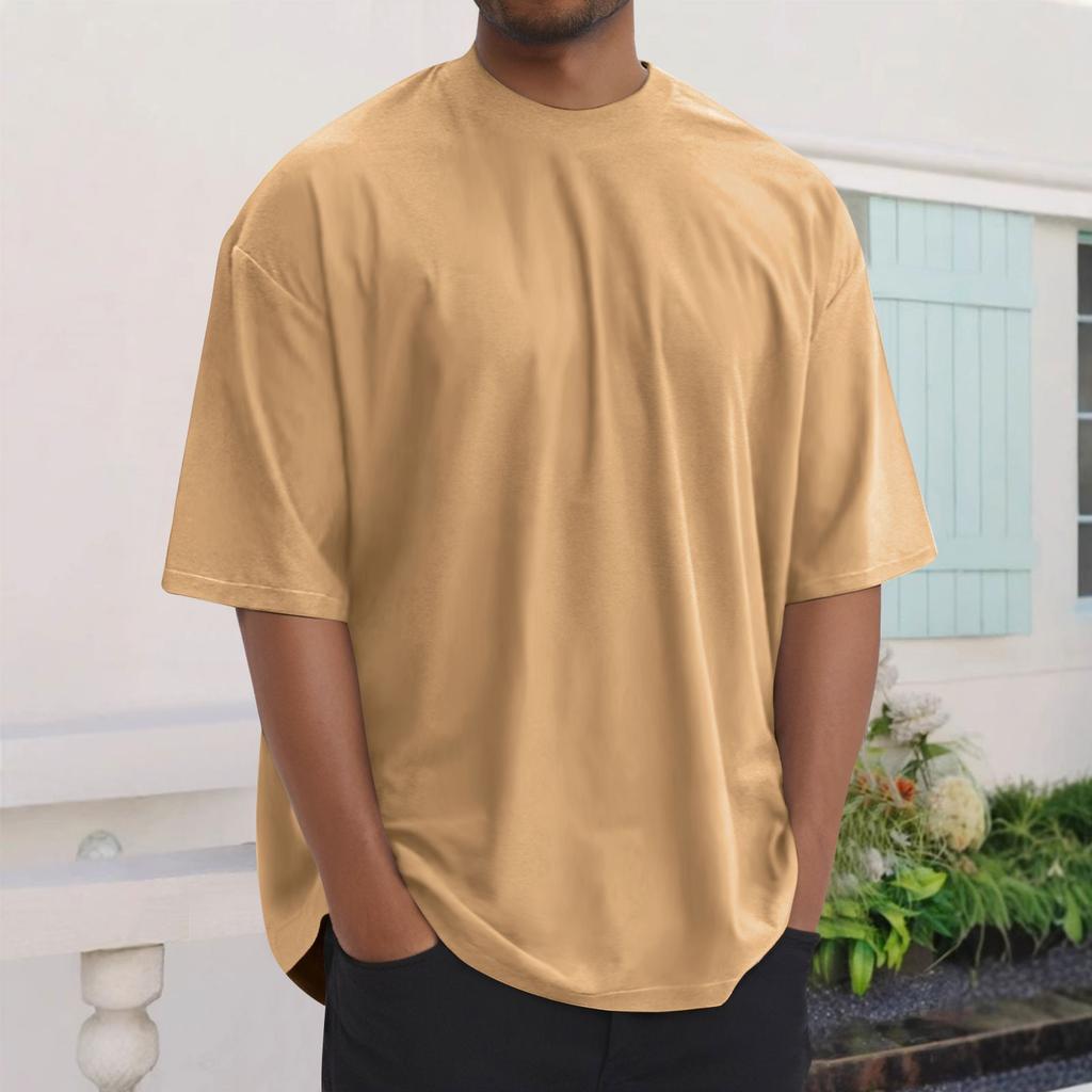 Summer Men's Fashion Loose Round Neck Solid Color All-match Short-sleeved T-shirt