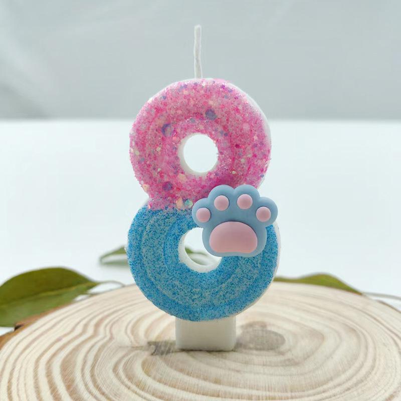 Blue and Pink Cat Claw Number Candle Birthday Candle Girls Cake Decoration Creative Beautiful Design