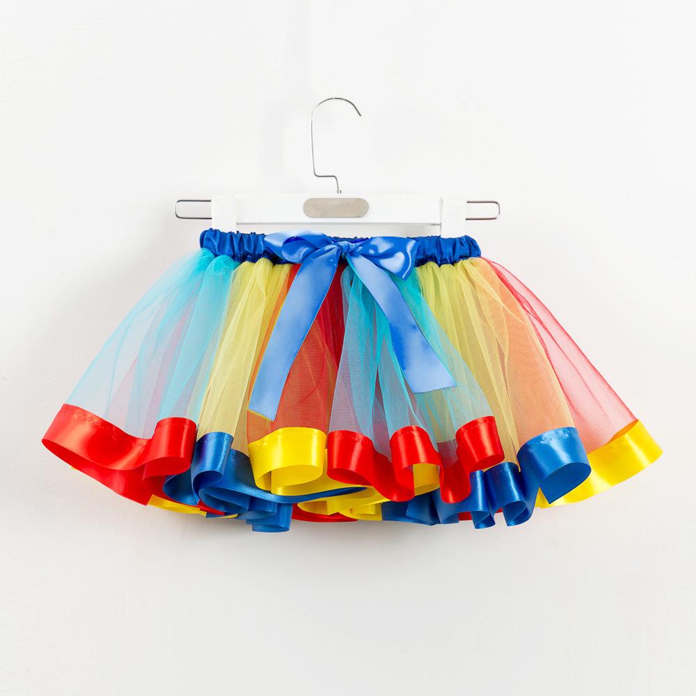 2026 Kids' European & American Rainbow Mesh Dance Tutu Skirt - Lined Half Skirt for Girls