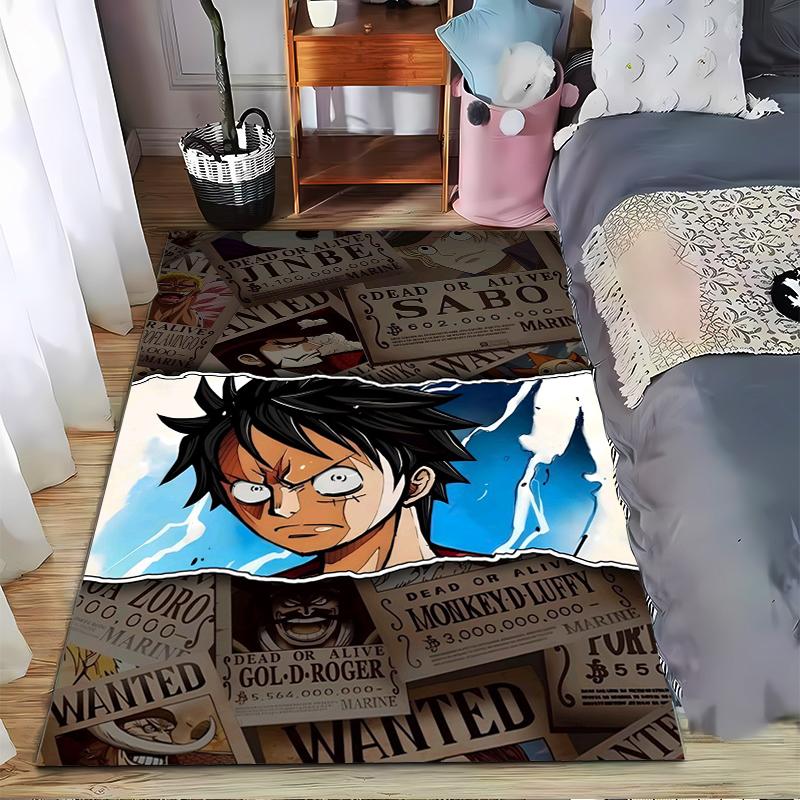 Anime Carpet with Monkey D. Luffy Wanted Posters and Lightning Design Suitable for Use As an Anti-slip for Living Room Bedroom Sofas