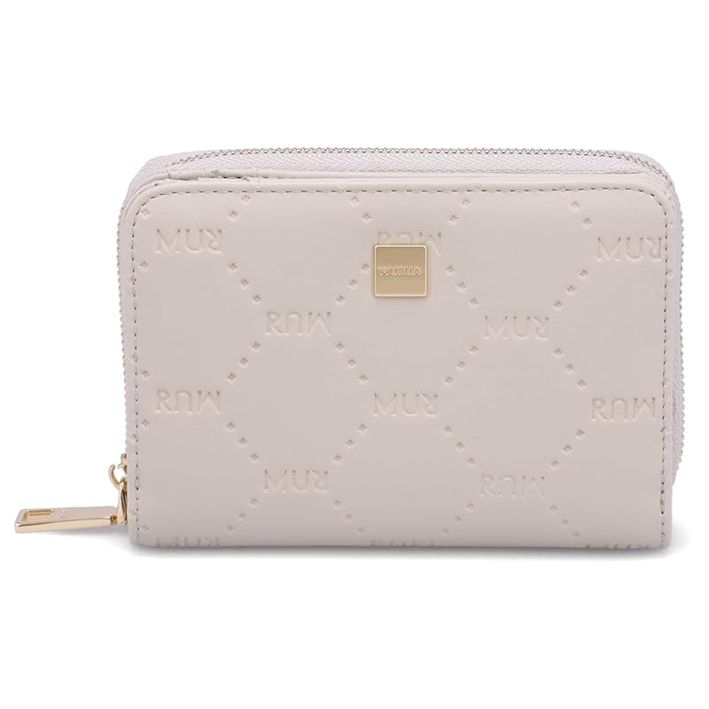 

[Murua] bifold wallet ladies compact wallet round zipper embossing EMBOSS MR-W1213 beige