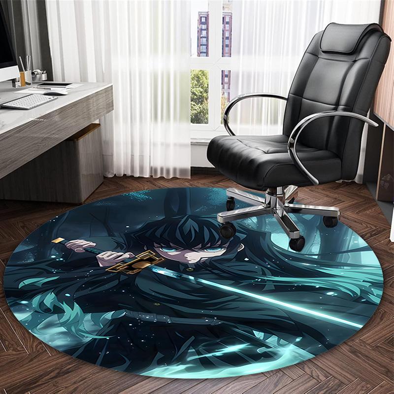 1pc Demon Slayer5 Print Round Carpet Chair Round Carpet Suitable for Bedroom Living Room Home Decorative Carpet