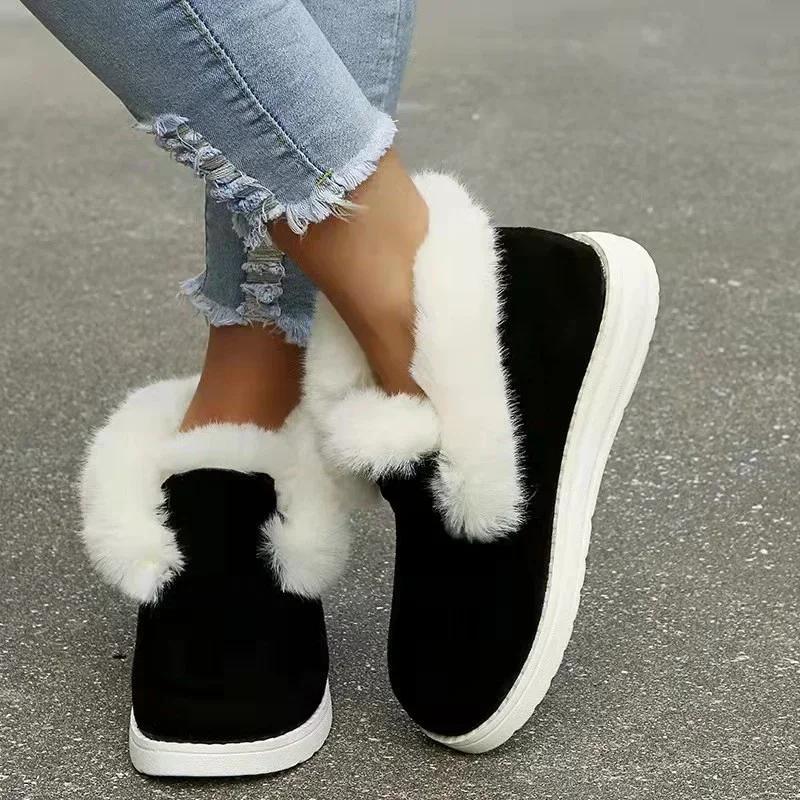 New Ladies Slip On Comfortable Ankle Boots Women Winter Warm Plush Fur Snow Boots Suede Shoes Female Footwear Botas Femininas