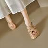 Krazing Pot Sheepskin Peep Toe Thick High Heels Summer Shoes Buckle Straps Platform Weaving Style Women Sandals