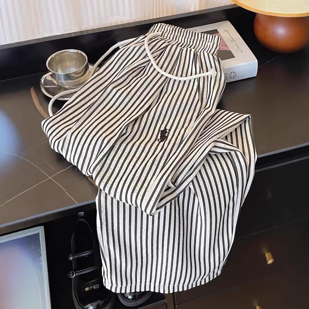 

Полосатые брюки широкие брюки с вышивкой повседневные черные белые длинные брюки на весну и осень стильные удобные брюки XXL чёрный