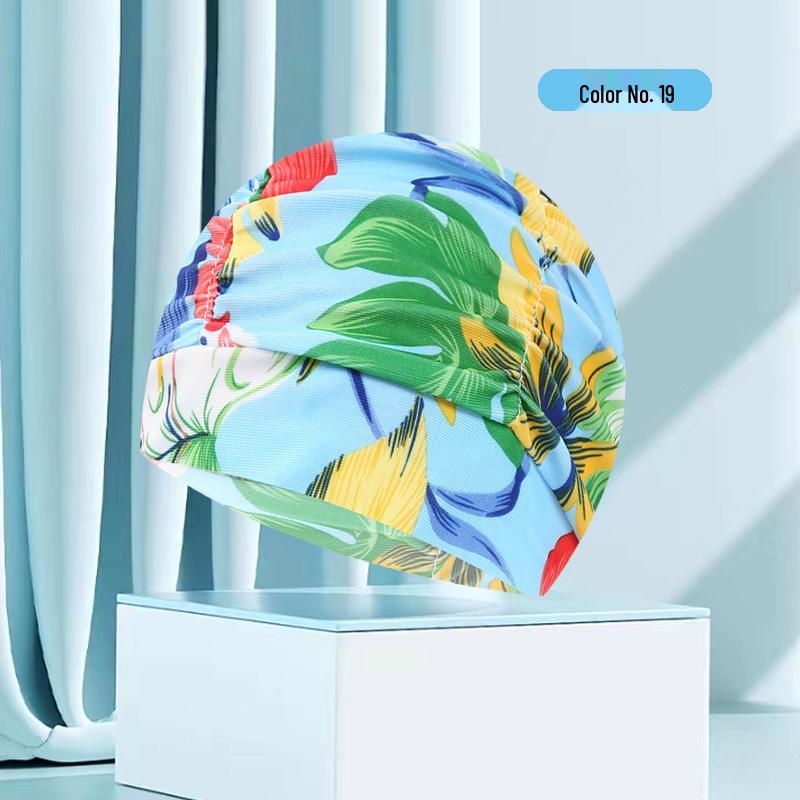 Dámská květinová plisovaná plavecká čepice nadměrné velikosti - Nepřiléhavý střih, Jednobarevná, Módní látkový design