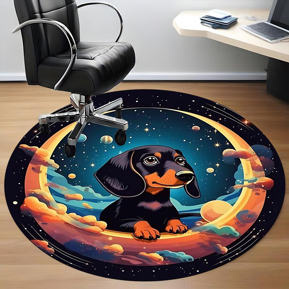 1PC Space Pup Office Round Area Rug, Mat Suitable For Office, Under Office Chairs Bedroom Living Room Home Decor, Room Deco