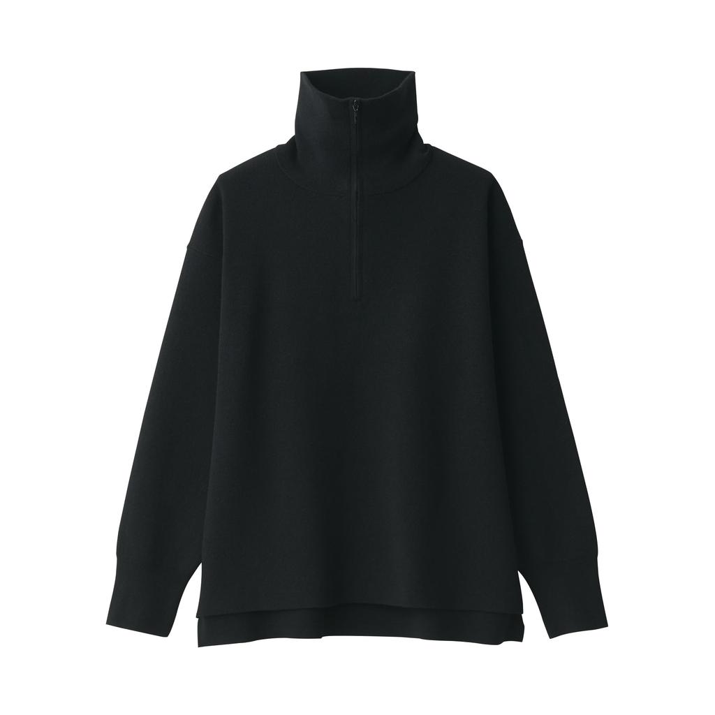 MUJI Washable Milan Rib Knit Size BA1OZA4A Women's Half-Zip Sweater, Black, L,