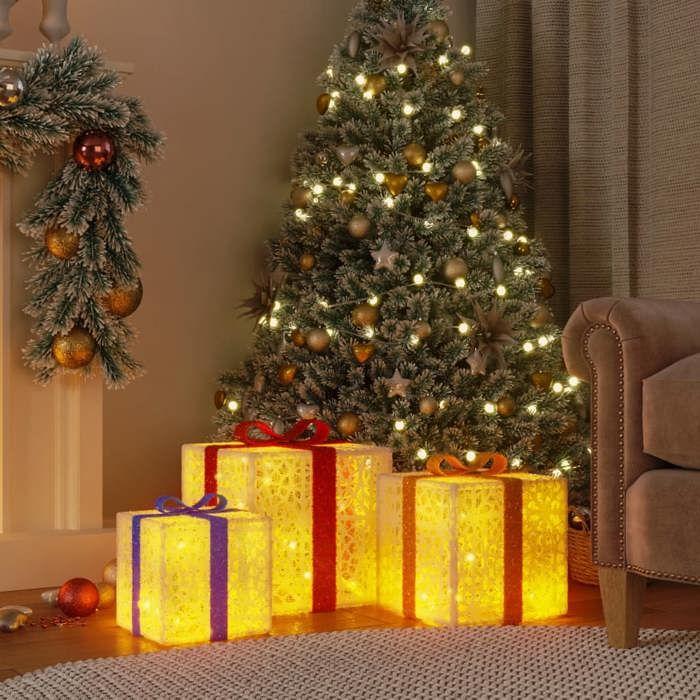 VidaXL Boîtes de Noël lumineuses 3 pcs 64 LED blanc chaud, cadeau de Noël lumineux, boîte de Noël lumineuse, boîte de Noël 356244