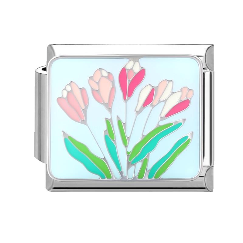 Summer Colorful Flowers Sweet Daisy Rose Tulip Italian Charm Links Fit 9mm Bracelet Stainless Steel Women DIY Making Gifts