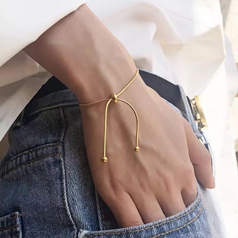 Korean Adjustable Stainless Steel Bracelet for Women Girl Men High Quality Design Gold Color Snake Chain Jewelry Wholesale
