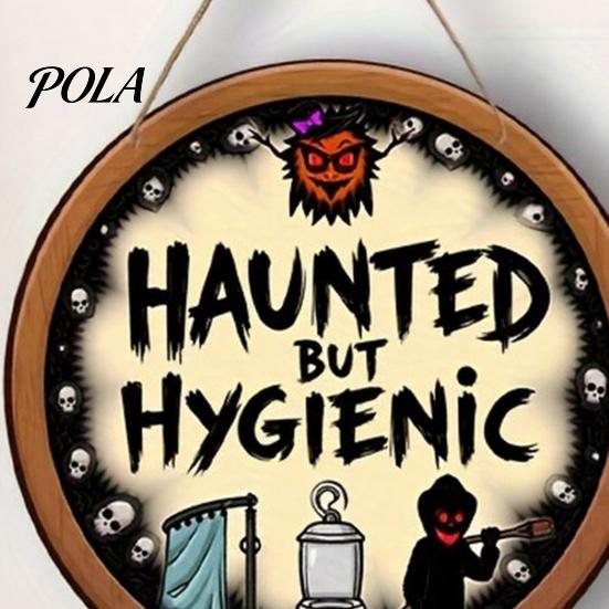 Waterproof Halloween Sign Bathroom Hanging Ornaments, Creative Ghost Wooden Party Decoration Sign, Decorative Wall for Restroom Rustic Wood Decor