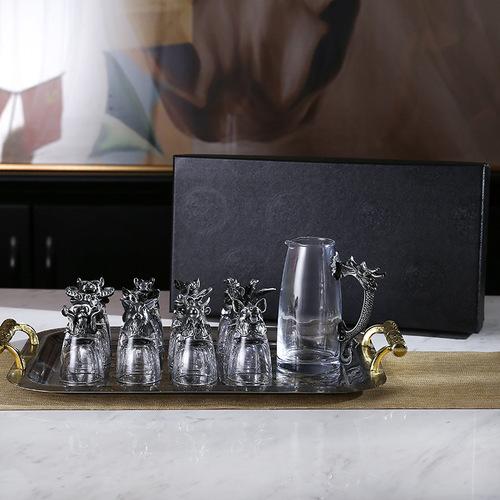 Twelve Zodiac Liquor Wine Glass Set Household Small Wine Glasses Hip Flasks Chinese Imitation European Drinkware Exquisite Gift