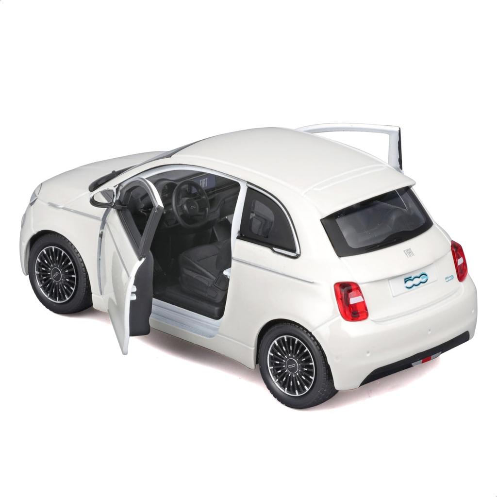 Bburago 1/24 Scale Fiat 500e 2023 White Diecast Model Car, Finished Product, 18-21110 WT