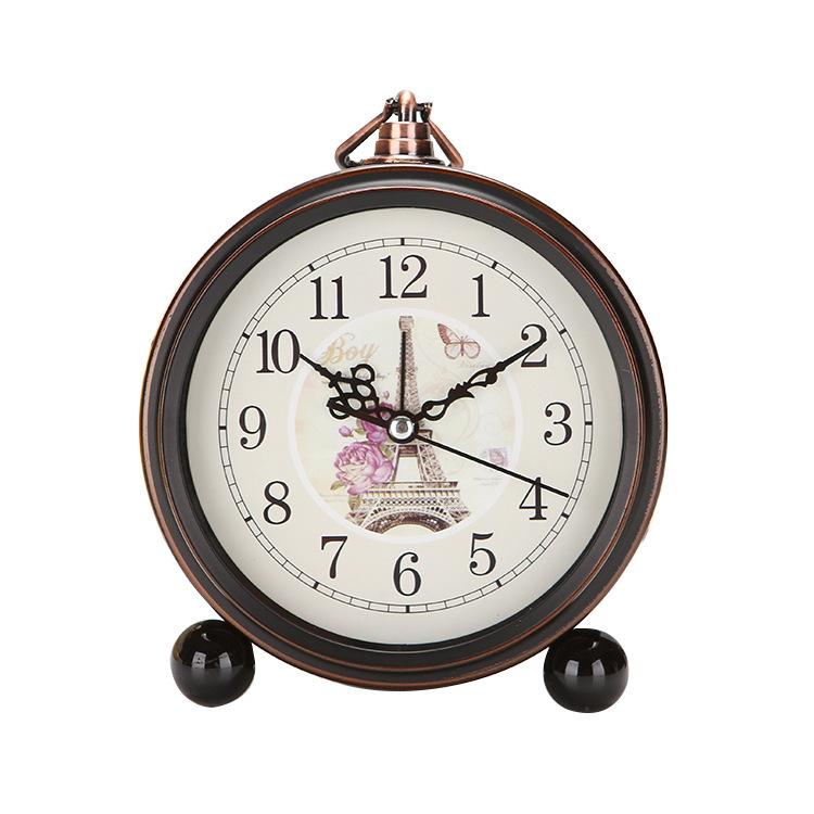 Retro small alarm clock ornament, desk clock, silent desk clock, home living room, bedroom, desktop clock, desk clock pendulum