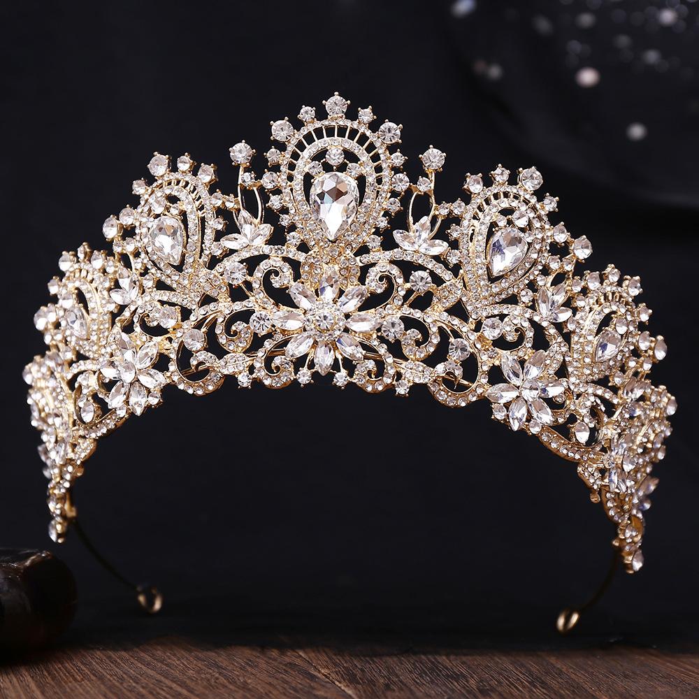DIEZI 8 Colors Baroque Rhinestone Flower Tiara For Women Party Luxury Bridal Bride Crystal Crown Hair Accessories Jewelry