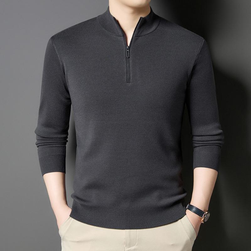 Men Half High Collar Zipper Warm Knitted Pullover Sweater
