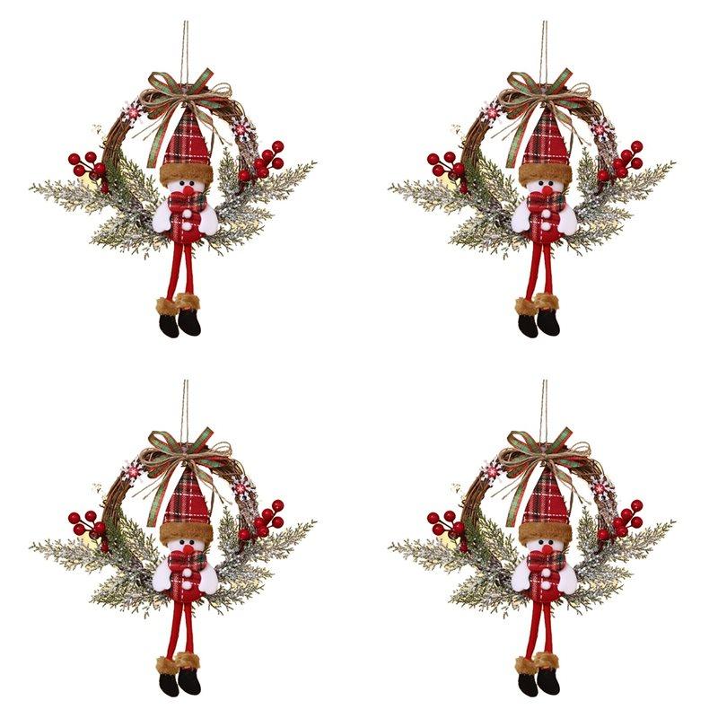 Premium-4X Artificial Christmas Wreath For Front Door Wall Window Farmhouse Home Decoration, Snowman(Small)