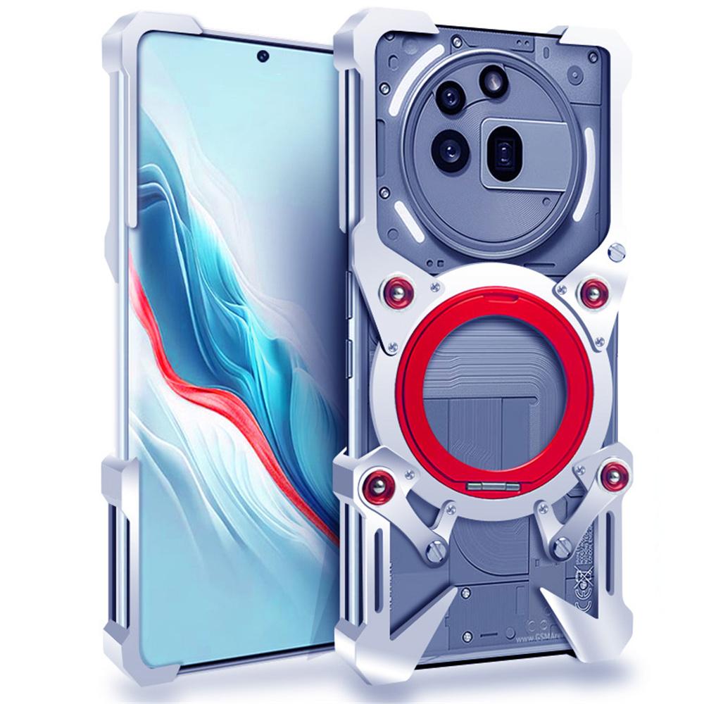 

For Nothing Phone (3a) Pro Bumper Case Kickstand Aluminum Alloy Magnetic Phone Cover with Wrist Strap Silver