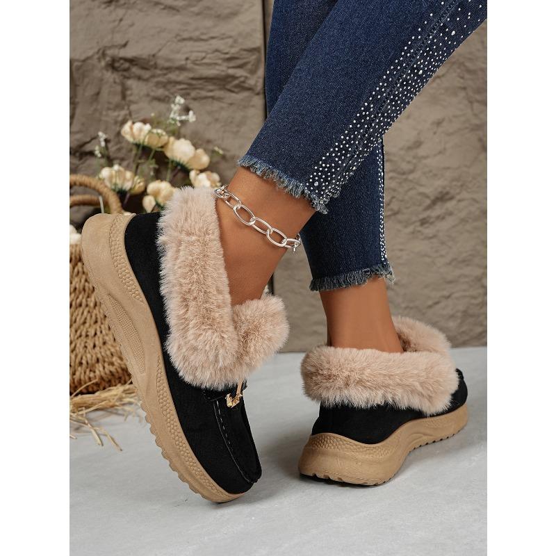 Winter New Metal Buckle Fleece Cotton Shoes Women's 2025 Plus-size Thick-soled Warm Fur Sneakers