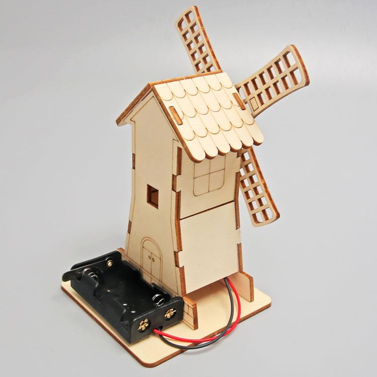 Pupil Educational Science And Education Toys Creative Technology Small Production Electric Windmill Cabin Handmade Material Package New Products