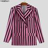 INCERUN Two Pieces Men Lapel Striped Long Sleeve Thin Blazer Long Flare Pants Sets