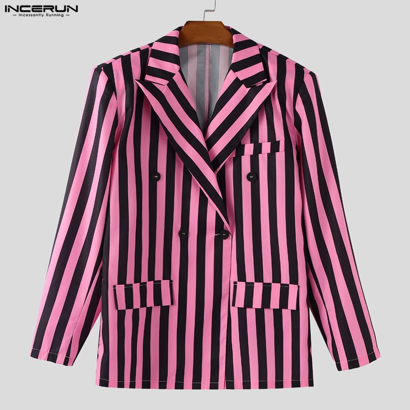 INCERUN Two Pieces Men Lapel Striped Long Sleeve Thin Blazer Long Flare Pants Sets