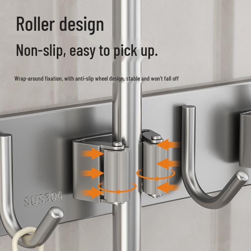ZNMW No-Drill Stainless Steel Mop and Broom Holder