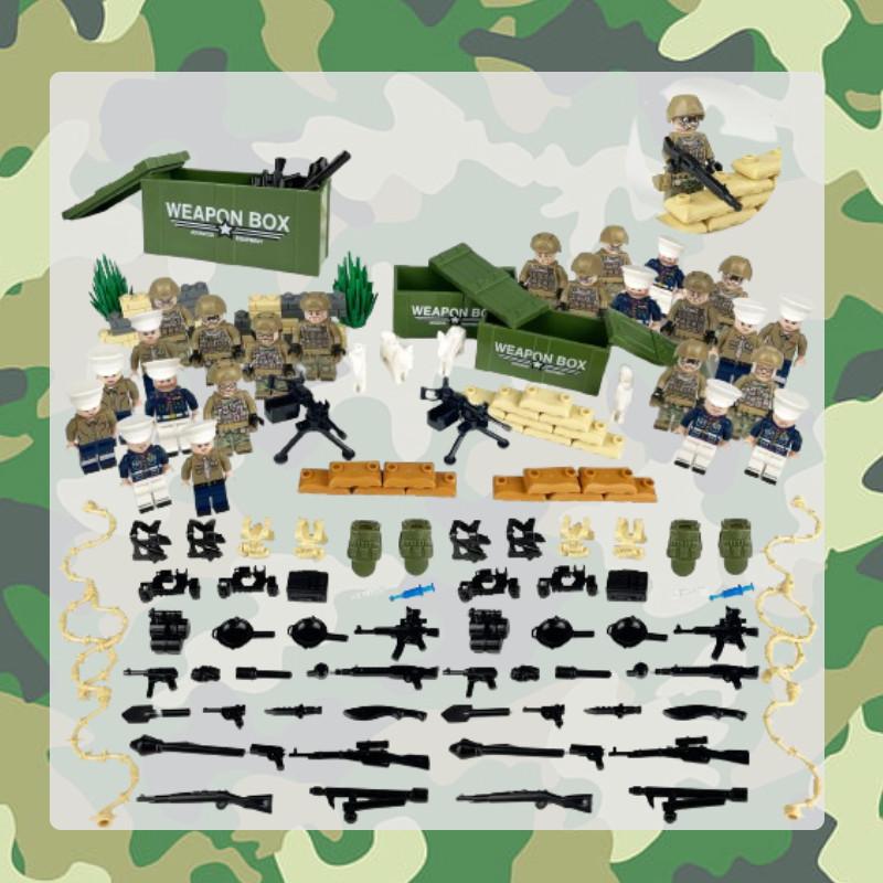 Moc Military Soldiers Building Blocks Figurines Set Plastic Toy With Weapon Accessories And Equipment Bag