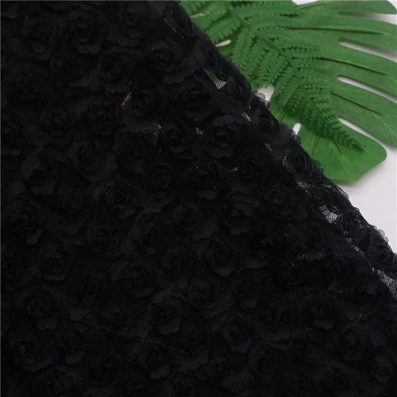 1 Yard Rose Flower Tulle Mesh Fabric Stretch 3D Rose Embroidery Designer Fabric DIY Sewing Wedding Party Dress Background Decor