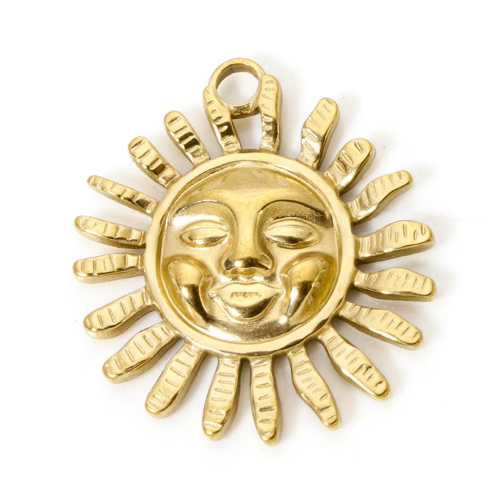 2 PCs 304 Stainless Steel Charms 18K Real Gold Plated Sun Moon Cross Heart Pendants For DIY Necklace Jewelry Making Findings
