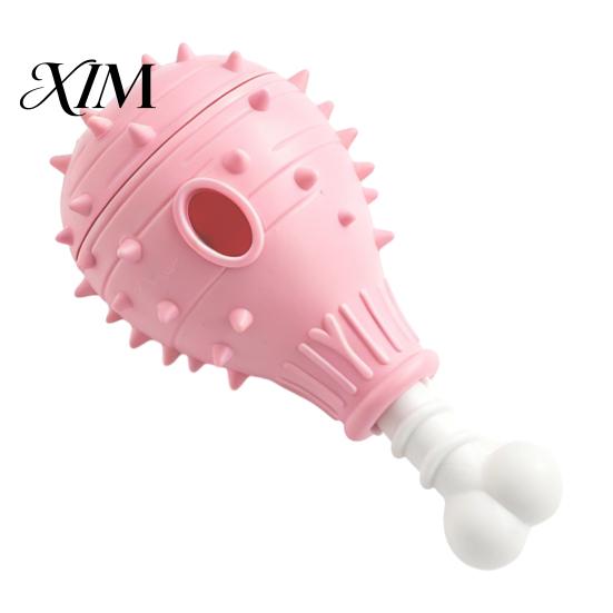 Pet Enrichment Toys Dog Treat Dispenser Toy, Spiky Chicken Leg Chew Rubber Interactive Foraging Games for Pets Puzzle Feeder Aggressive Chewers,