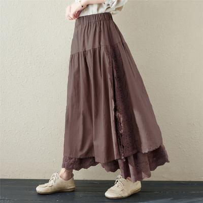 Lace Up Skirt Mori Women's Embroidery Elastic Waist Mid-length A-line Sweet Skirt