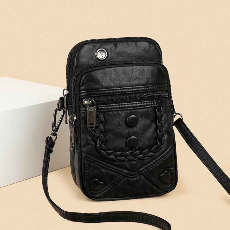 New Women's Messenger Bag Simple Mobile Phone Bag Retro Printed Shoulder Satchel Soft Leather Texture Small Square Bag