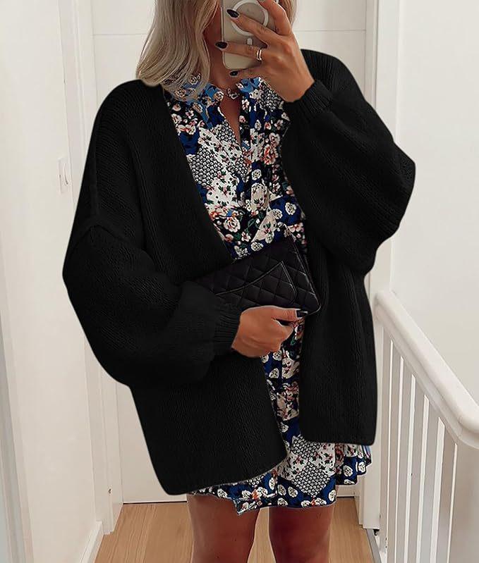 2025 Women's Oversized Knit Cardigan with Long Lantern Sleeves
