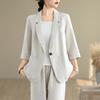 Veste de costume en coton et lin pour femme, mode printemps-été, tempérament littéraire élégant, simple, manches sept-quarts, veste décontractée