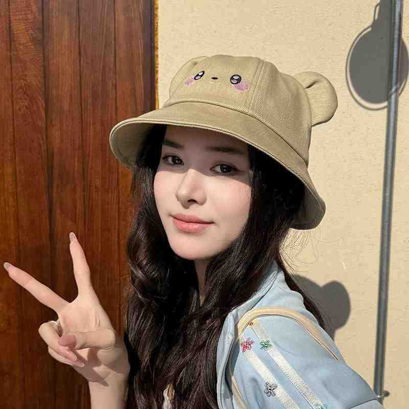 Fisherman hat children cartoon cute bear hat spring and summer face covering versatile basin hat student outdoor sun protection hat