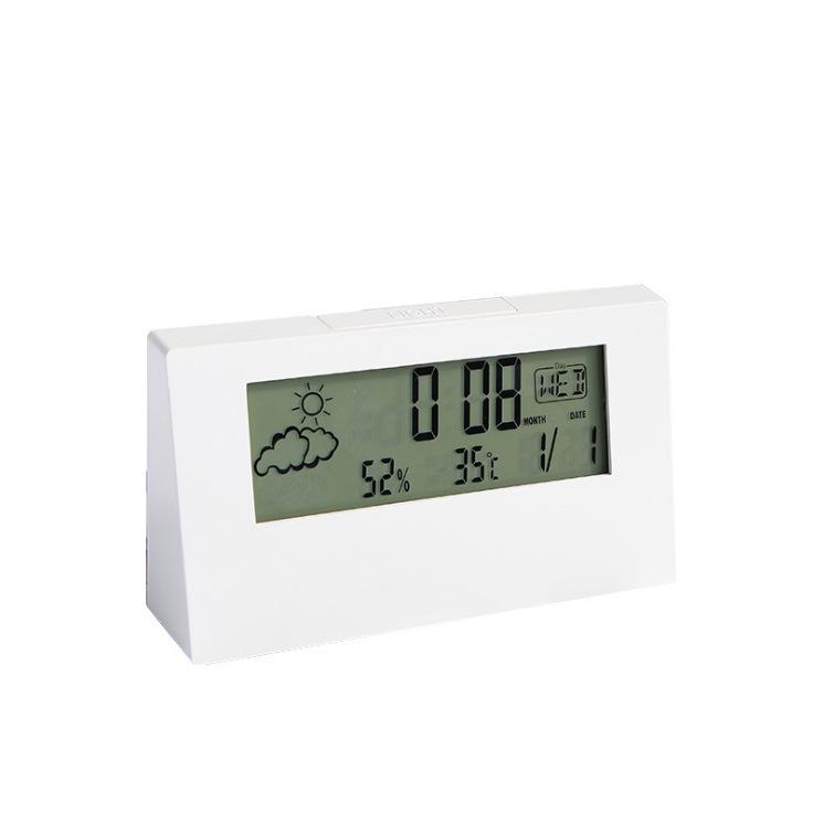 Einfache Leuchtende Tischuhr mit Wetteranzeige, Thermometer, Hygrometer und Alarm für Studenten und Kinder