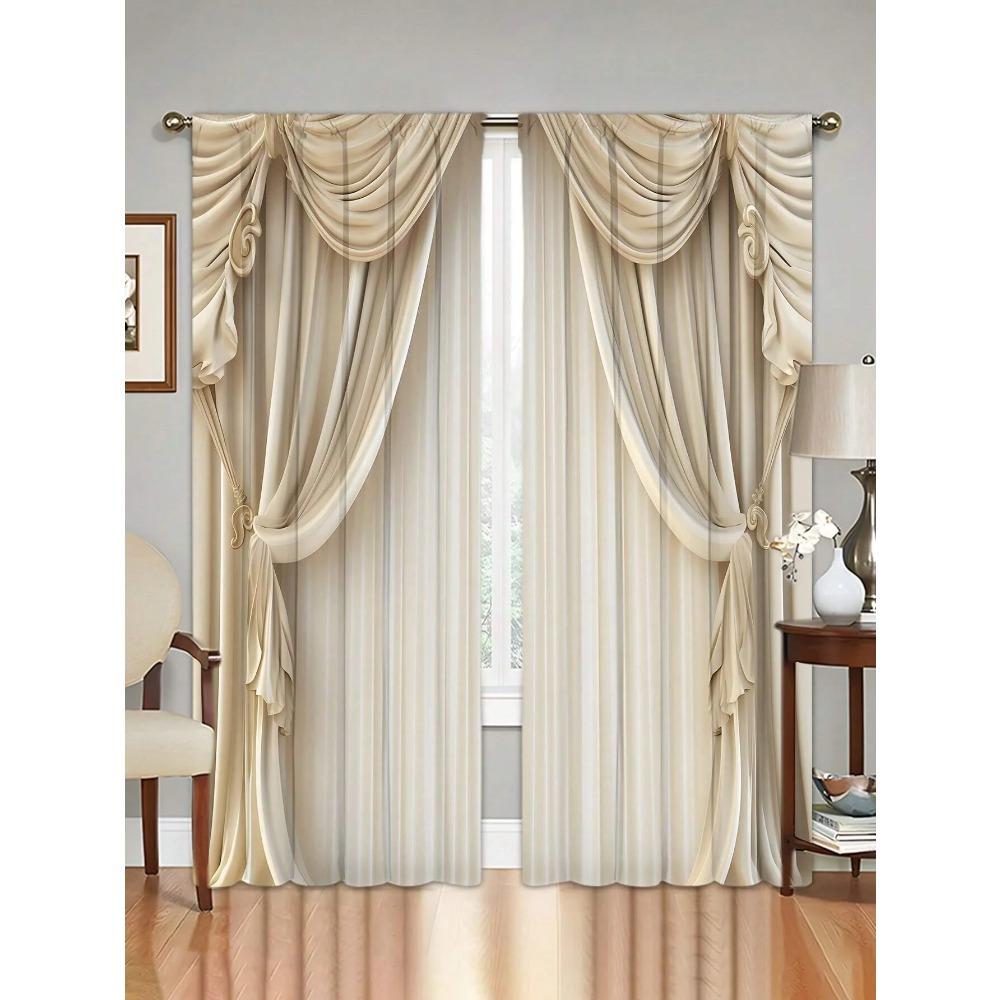 2pcs Digital Printed Curtains With Modern Retro High-Grade Polyester Fiber,Household Decor Pole Top Drapes For All Season