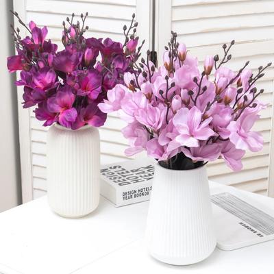 Flores de seda artificial outono simulação buquê magnólia decoração para casa orquídea flor fotografia adereços flores falsas