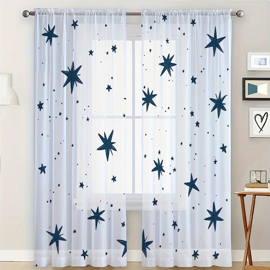 2 pieces HD digital Blue pentagram  printed window screen home decor style decoration living room window screening