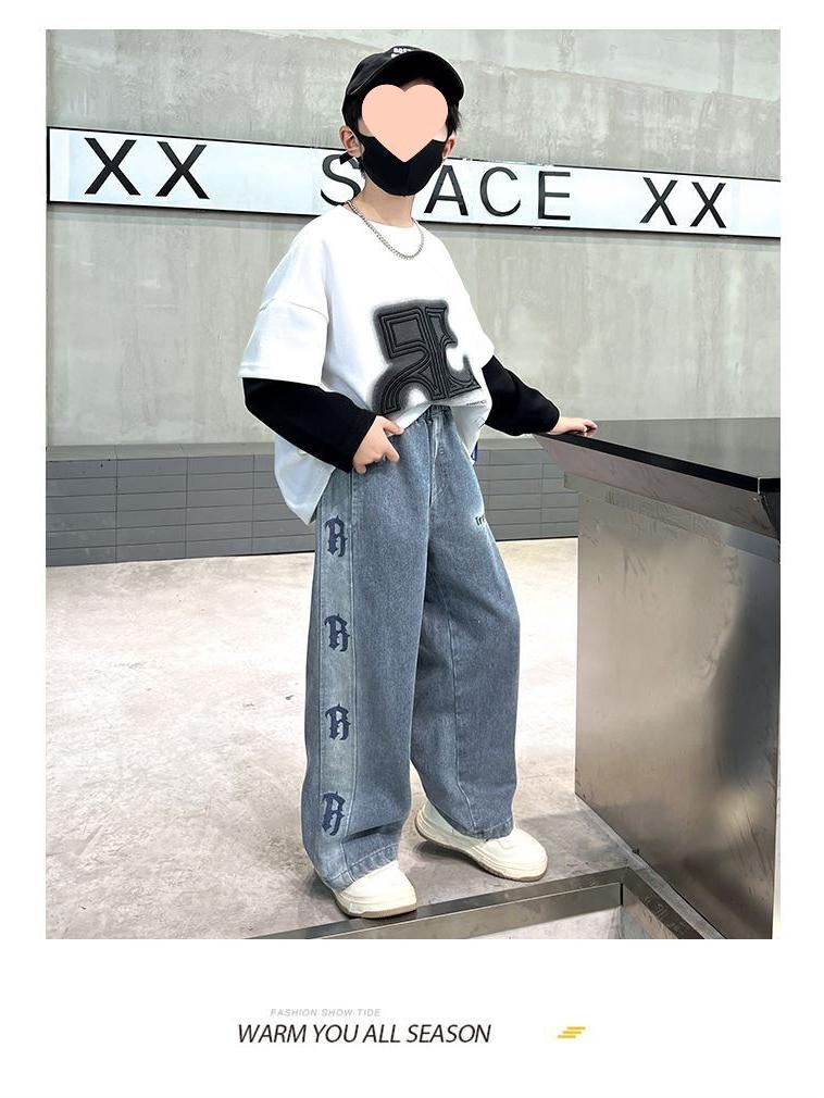 2025 Boys' Autumn & Winter Fleece-Lined Straight Leg Jeans for Kids - Thickened for Warmth