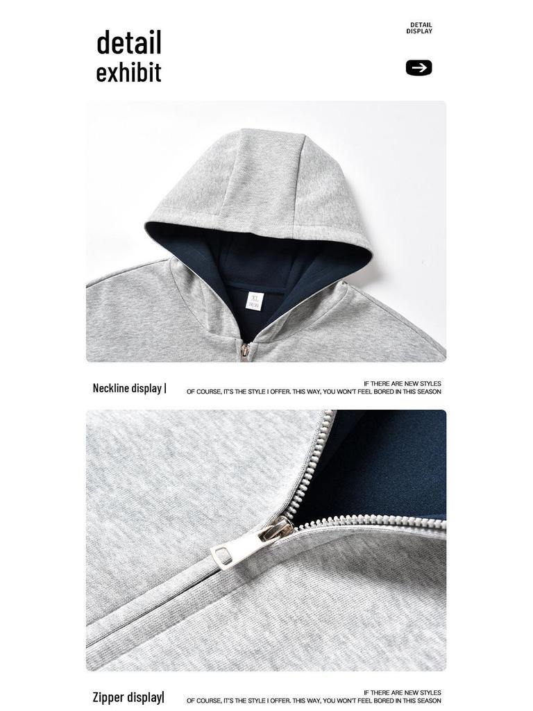 American-Style Heavyweight Casual Hoodie: New Spring Trend, Loose Fit, Color-Blocked Design, Versatile Couple's Cardigan.