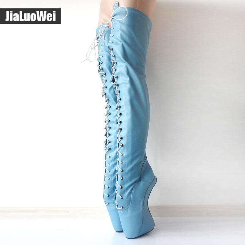 18CM High Hoof Heel Ballet Boots Lace Up Pointed Toe Over the Knee Sexy Thigh Boots