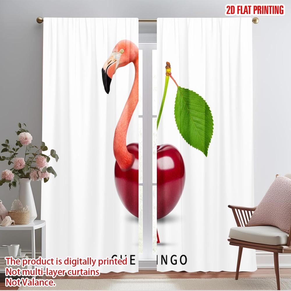 

2 шт. 2D плоская печать Шторы для окон Розовый фламинго Вишня 100% полиэстер Без электричества Праздничный настенный декор Использовать для 52.50×116.00 CM 2pcs